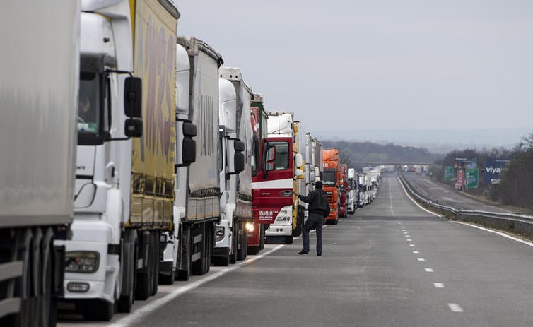Extra checks on the border between Turkey and Romania have caused long queues. Vassil Donev/EPA